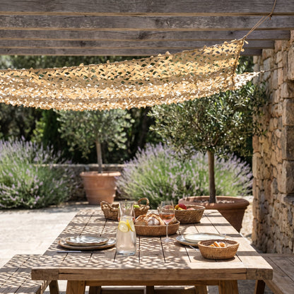 Filet de camouflage renforcé sable pour terrasse et pergola - Ambiance méditerranéenne