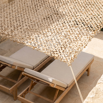 Filet de camouflage renforcé sable pour terrasse et pergola - Ambiance méditerranéenne